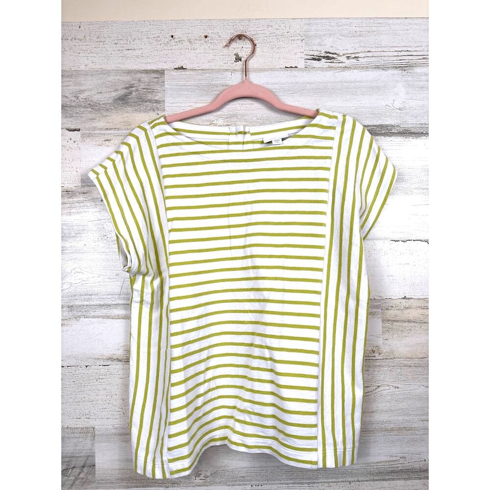 J.Jill Womens S Petite White Green Dolman Sleeve Boxy Cotton Casual Summer Top